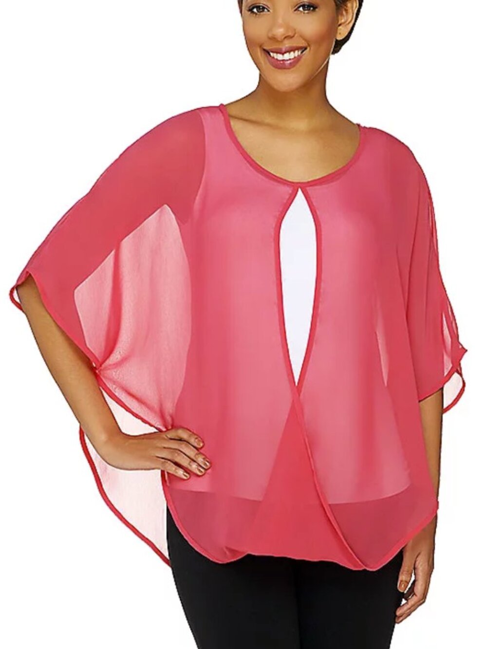 Tashon Sheer Criss-Cross Poncho Top 16763
